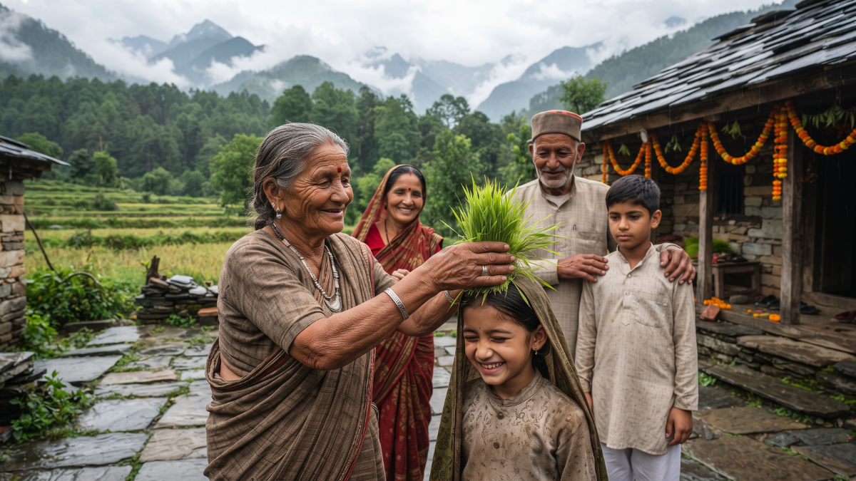 People celebrating Harela Festival in Kumaon