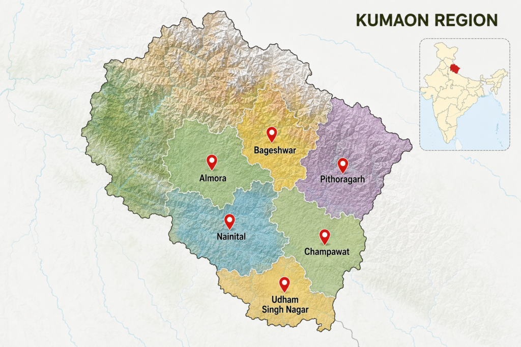 Map of Kumaon Region in Uttarakhand