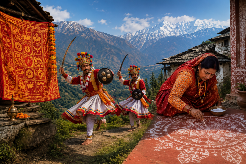 Kumaoni Culture of Uttarakhand featuring Pichora, Chholiya Dance and Aipan Art