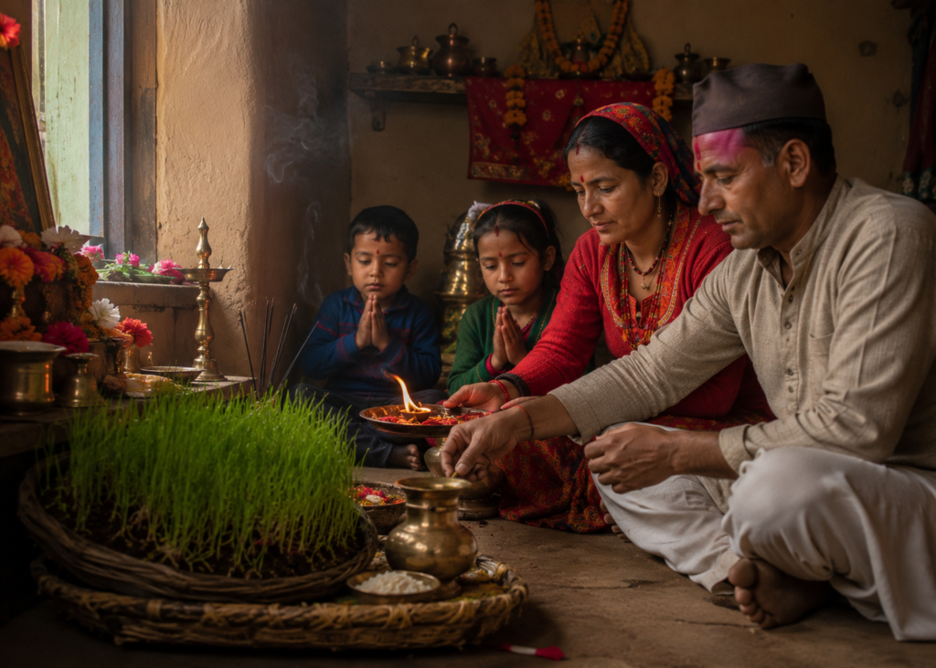 Harela Festival puja ceremony in a Kumaoni home