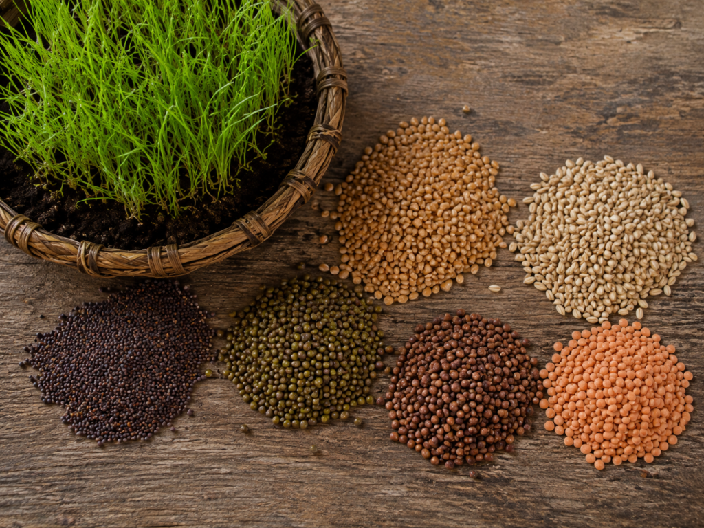 Traditional grains used for growing Harela in Uttarakhand