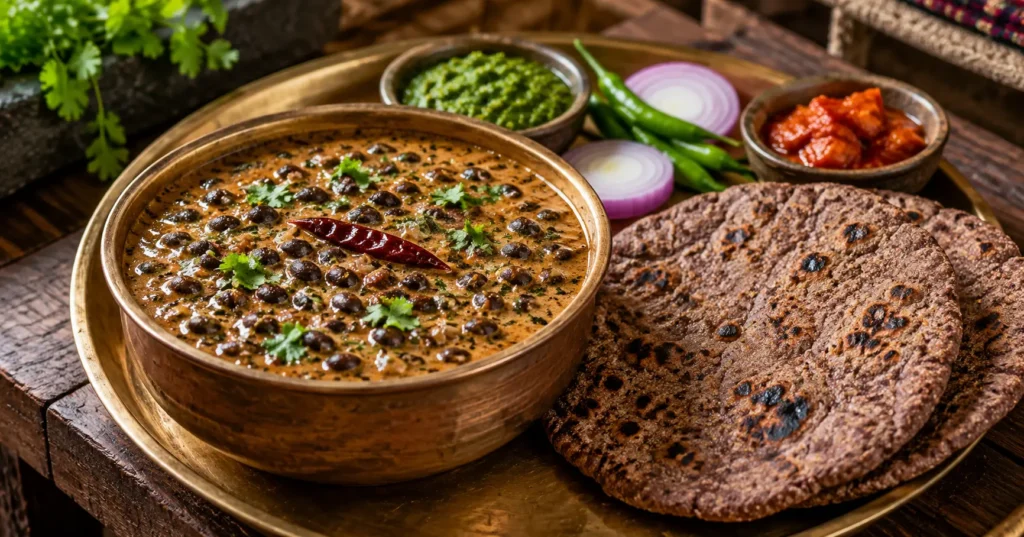 Bhatt ki Churkani served with traditional Madua Roti, a Kumaoni dish from Uttarakhand