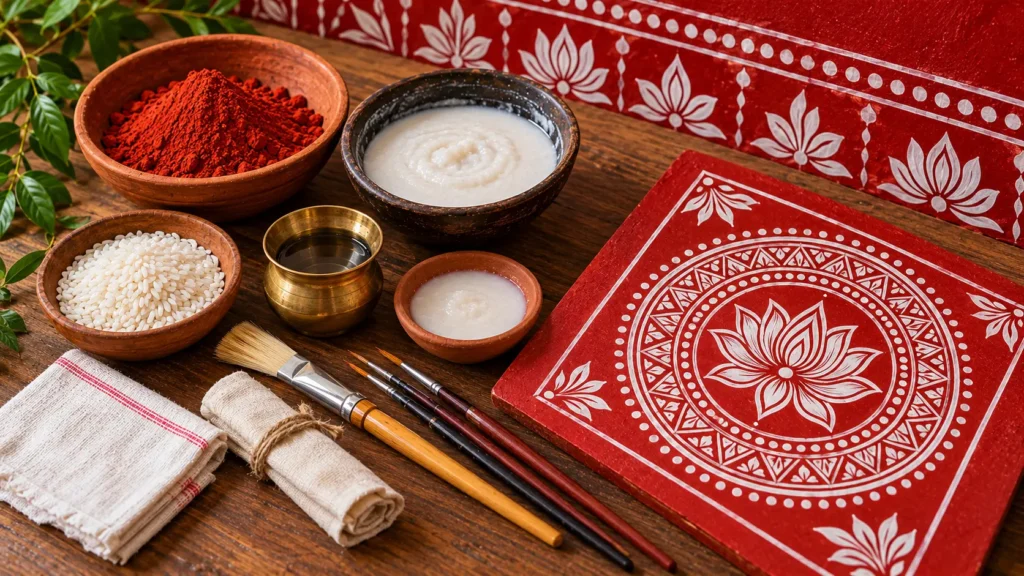 Tools and materials for making Aipan art at home