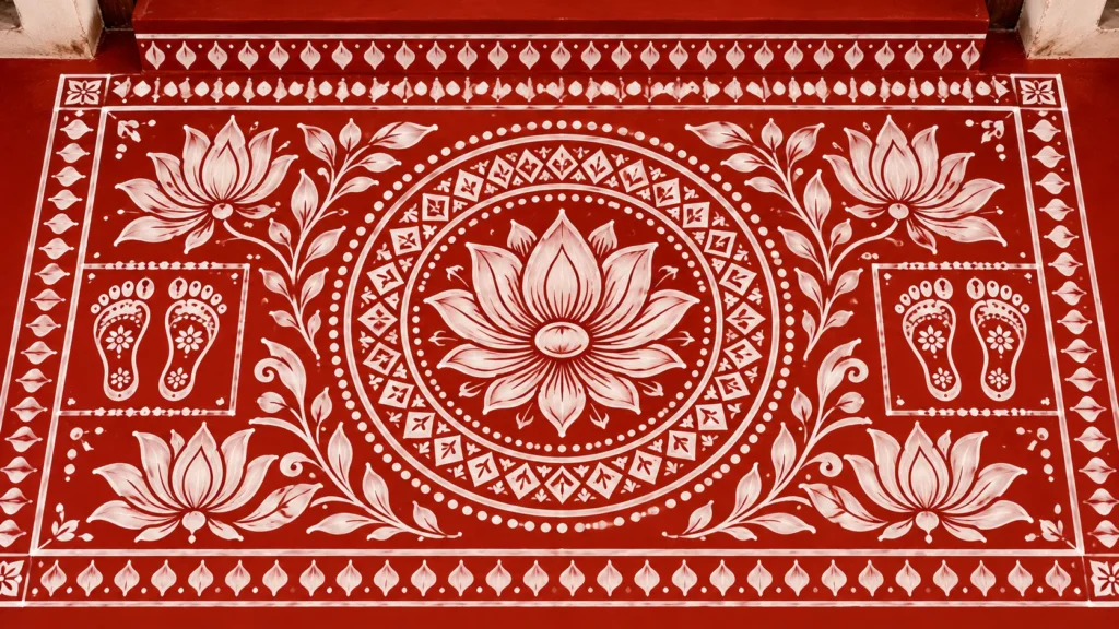 Traditional Aipan art designs with lotus and geometric motifs